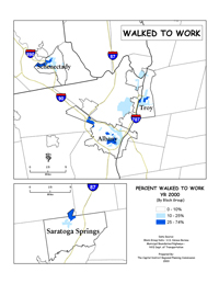 2000 Walked to Work Map