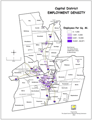 Capital District Employees Per Square Mile Map