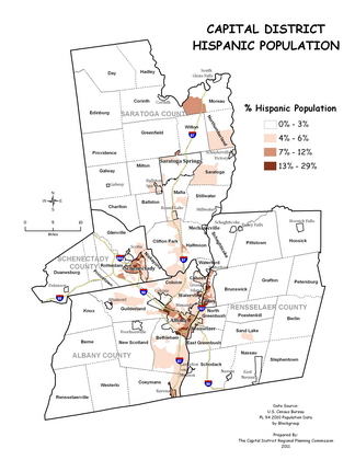 Capital District 2010 Percent Hispanic Population Map