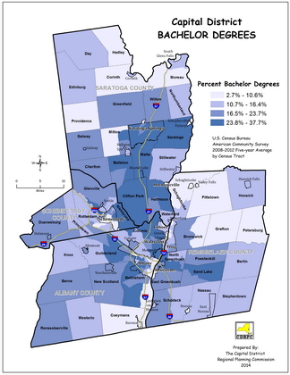 Capital District Percent with Bachelor's Degrees Map