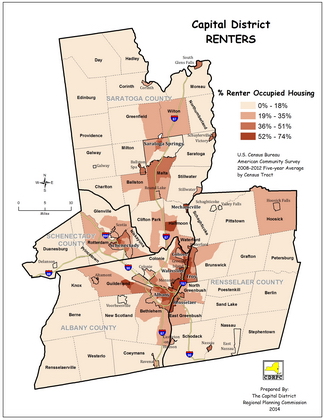 Capital District Percent of Renters Map