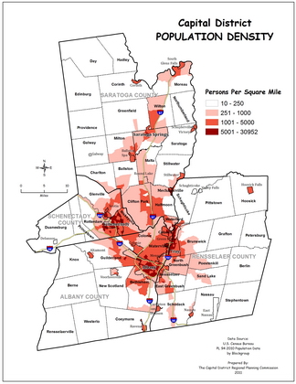 Capital District Population Density:  2010 Map