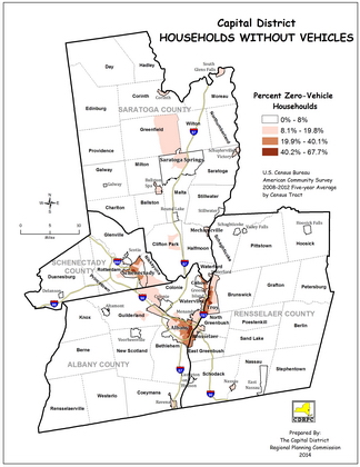 Capital District % of Households with No Vehicles Map