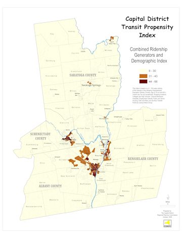 Capital District Combined Transit Propensity Index Map